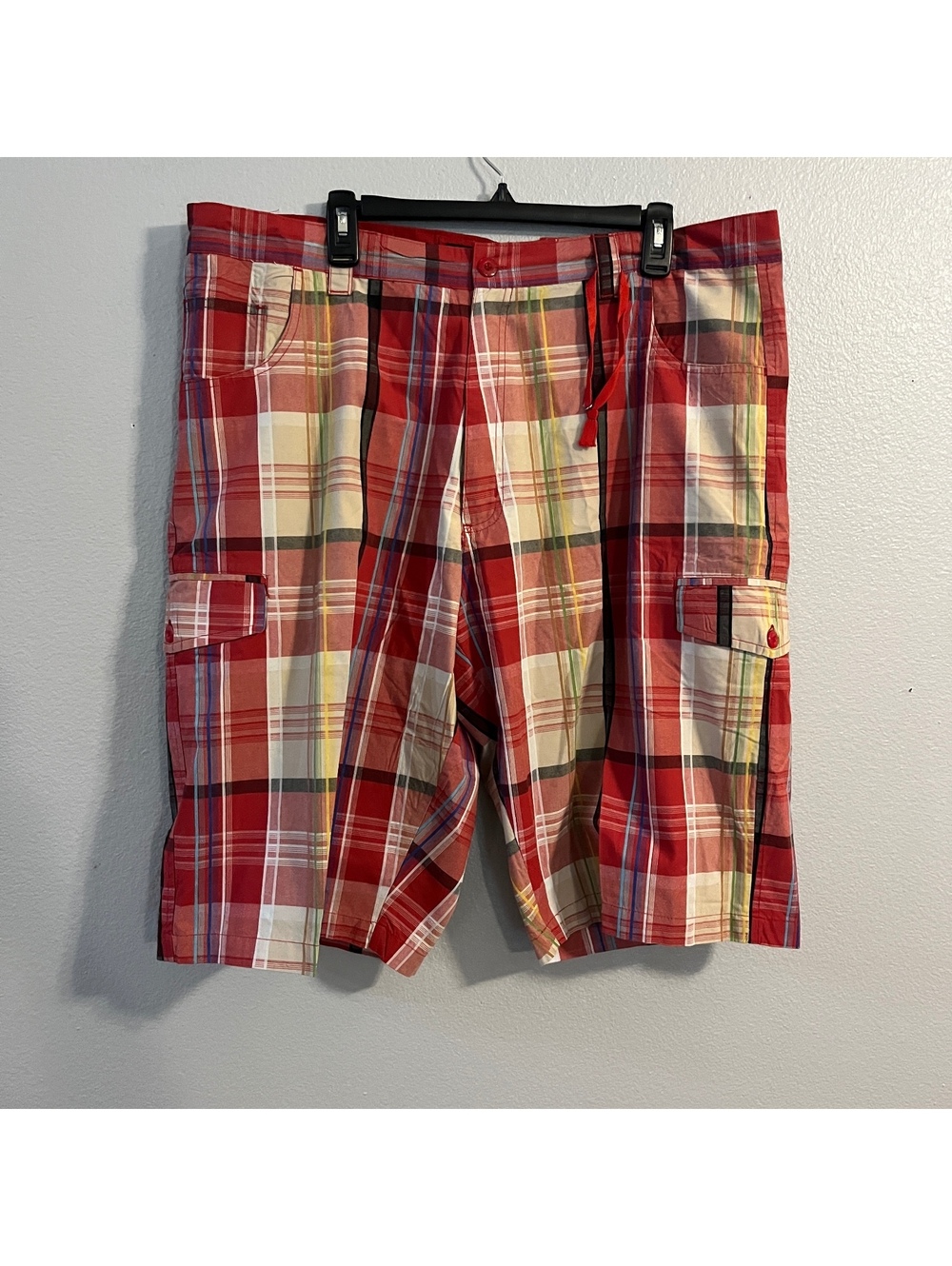 Koman Jeans Cargo Shorts XL 38-41 Red Plaid Baggy Y2K Hip Hop Skater